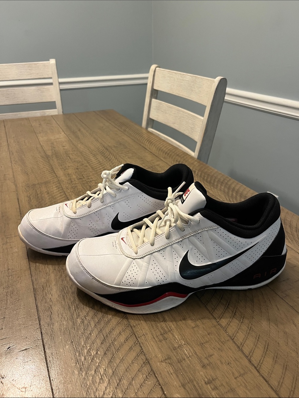 Nike Men’s White Black Athletic Sneakers with Red Accent